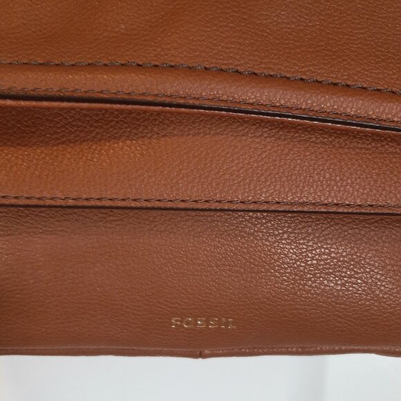 Fossil Peyton Double Flap Crossbody Bag Tan Brown Leather - Picture 4 of 16